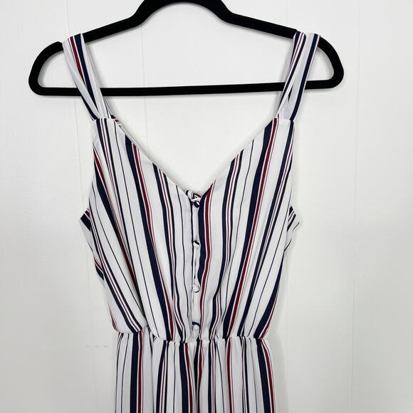 Sienna Sky Striped Button Front Jumpsuit Tie Back White Blue Red M Tie Waist - Picture 3 of 11